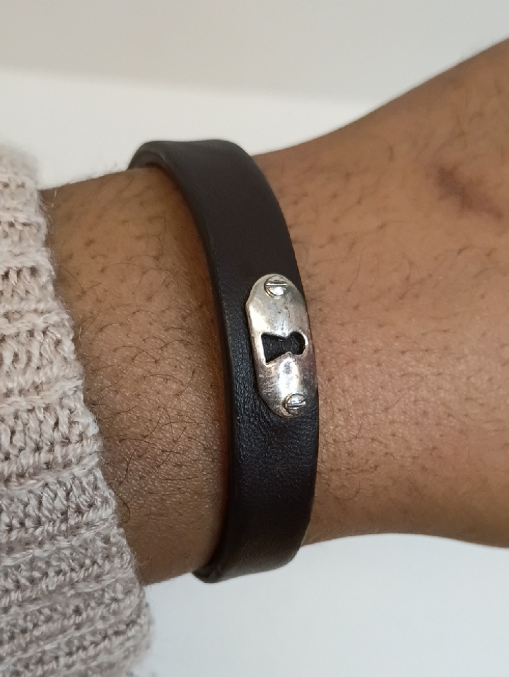 Fossil Black Leather Bracelet Keyhole Clasp